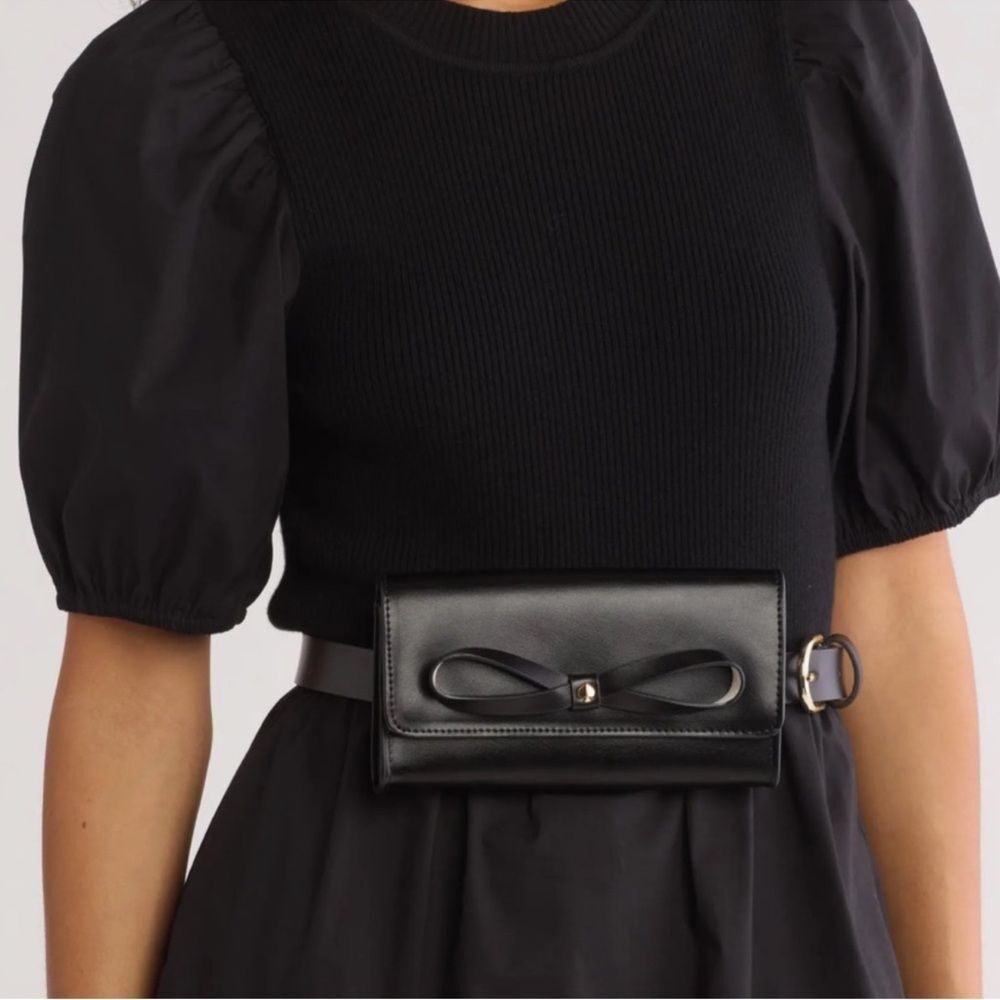 Kate Spade New York Black Leather Bow Belt Wallet Bag Fanny Pack L/XL NEW Travel